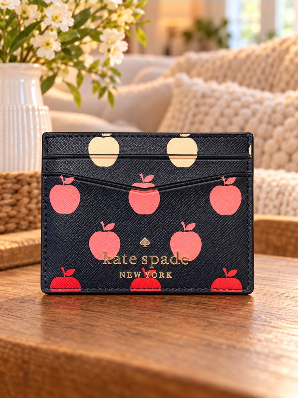 Kate Spade Apple Print Small Slim Card Holder EUC